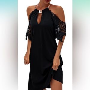 Black Cold-Shoulder Halter Style Dress